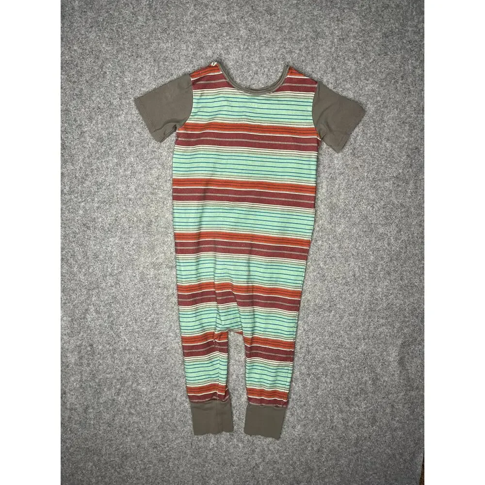 RAGS To Raches Stripe Short Sleeve Romper One Piece Mint Rust Gray size 3/4